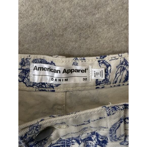 American Apparel Denim Blue Toile LA California Print Shorts Sz 32 Women's 14 - Picture 4 of 6